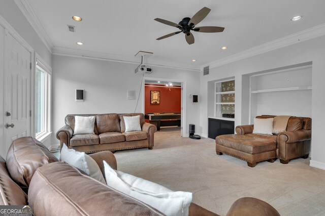 bedroom featuring ceiling fan, light carpet, and lofted ceiling