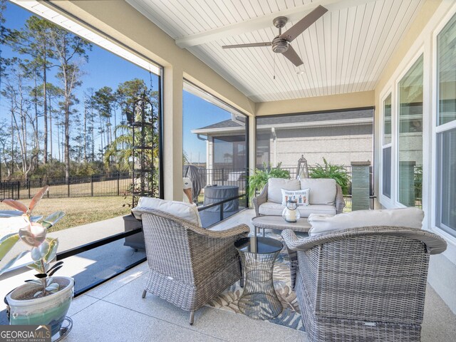 131 Ryan Nicholas Dr, Kingsland, GA 31548 - view of patio / terrace featuring fence, an outdoor living space, and ceiling fan