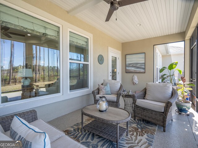 131 Ryan Nicholas Dr, Kingsland, GA 31548 - sunroom / solarium with wood ceiling, beamed ceiling, and a ceiling fan