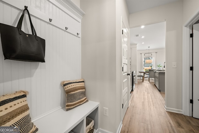 mudroom featuring light hardwood / wood-style flooring