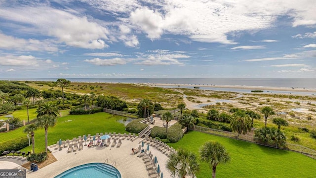 bird's eye view featuring a water view