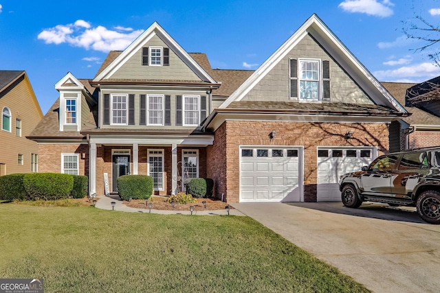 view of front of property with a front yard and a garage