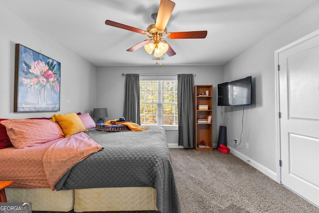 bedroom featuring ceiling fan and carpet flooring