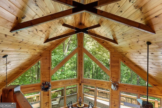 interior details with wooden ceiling and beam ceiling