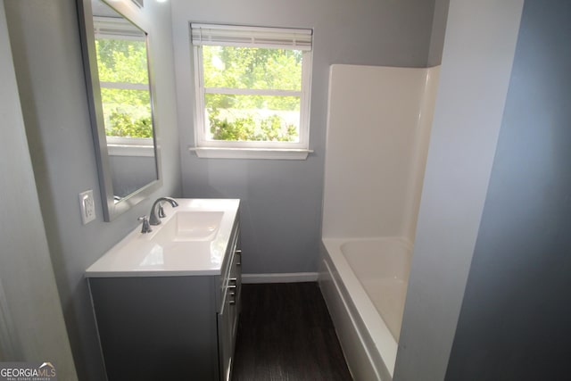 bathroom featuring wood-type flooring and vanity