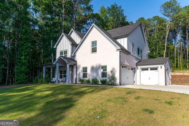 view of front facade with a front yard and a porch