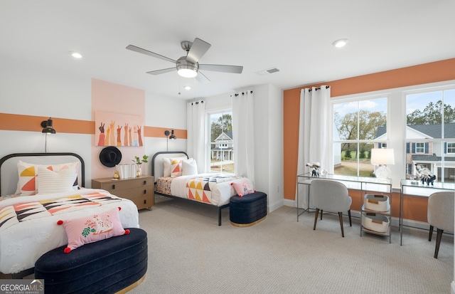 bedroom featuring carpet floors and ceiling fan