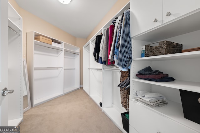 spacious closet featuring light carpet