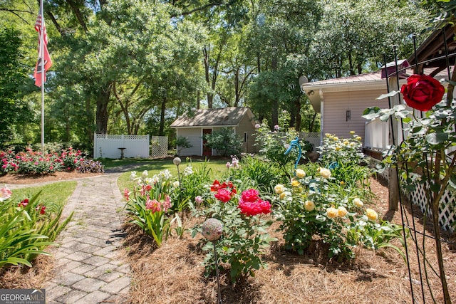 view of yard with an outdoor structure