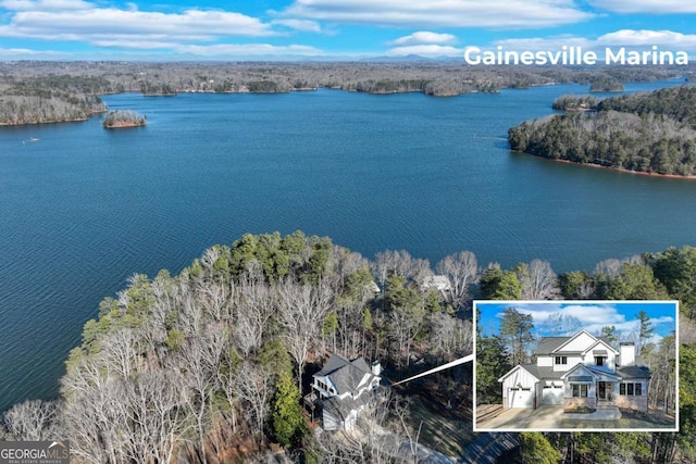 aerial view with a water view