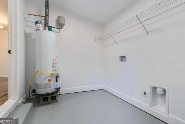 laundry room featuring gas water heater, hookup for a washing machine, and hookup for an electric dryer