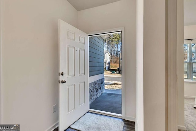 foyer featuring a healthy amount of sunlight and dark hardwood / wood-style floors