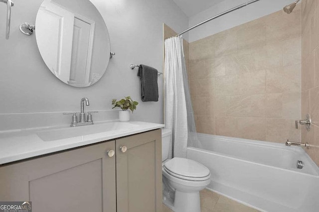 full bathroom with vanity, tile patterned flooring, toilet, and shower / bath combo