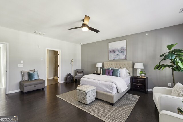 bathroom with ceiling fan, tile patterned flooring, an enclosed shower, and vanity