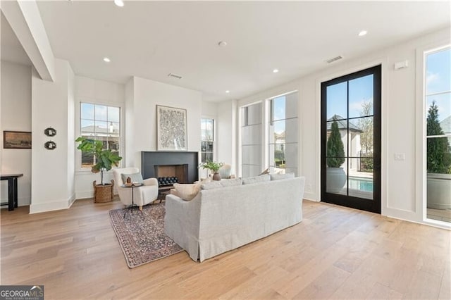 living room featuring light hardwood / wood-style flooring and plenty of natural light