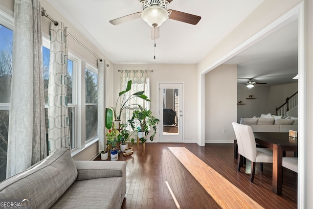 sunroom / solarium with ceiling fan