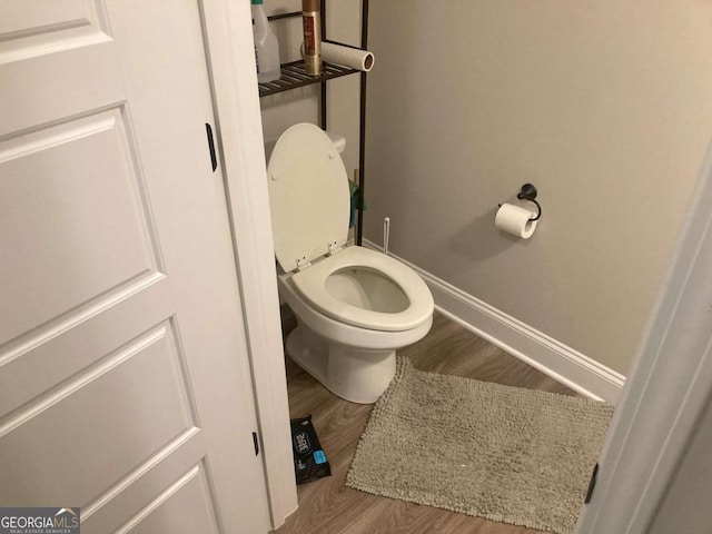 bathroom with toilet and wood-type flooring