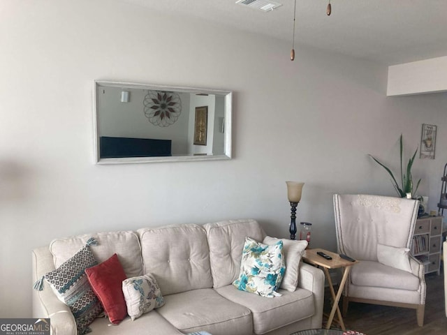 living room with hardwood / wood-style flooring