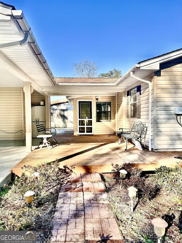 view of patio featuring a wooden deck