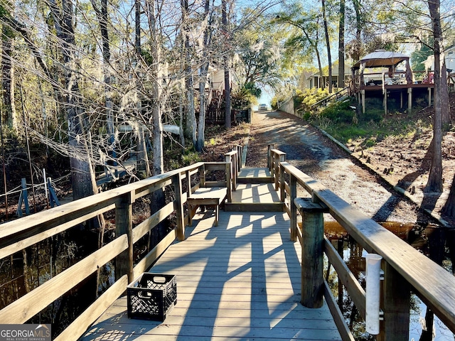 view of dock featuring a gazebo