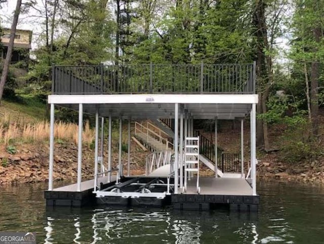 view of dock featuring a water view