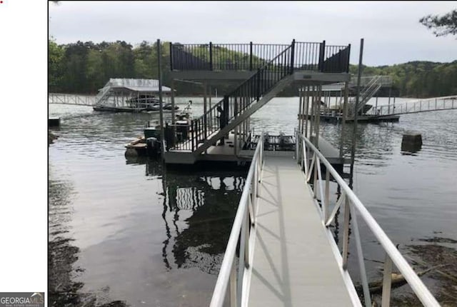 dock area with a water view