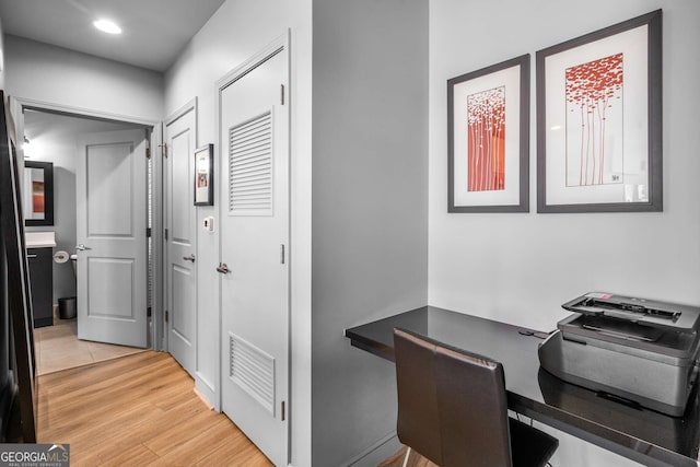 office area featuring light hardwood / wood-style flooring