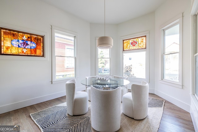 dining space with light hardwood / wood-style floors