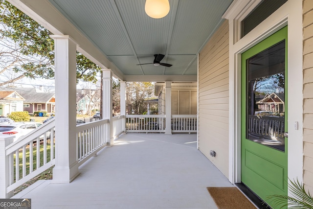 view of patio / terrace with ceiling fan and covered porch