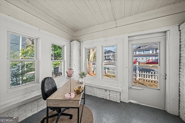 sunroom / solarium with wooden ceiling