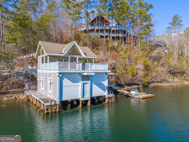 view of dock with a water view