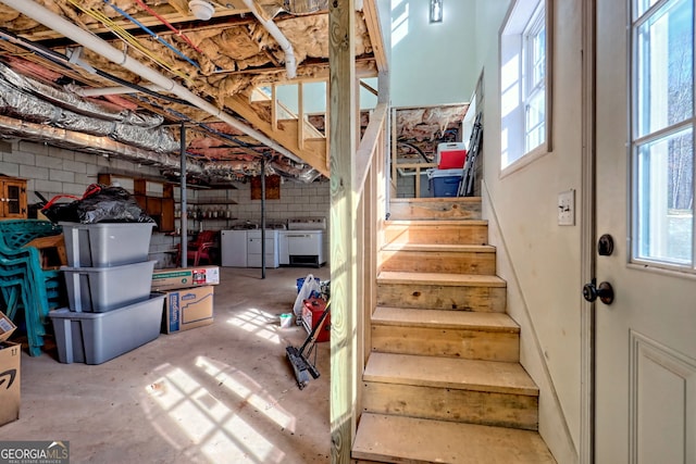 basement with washer and dryer