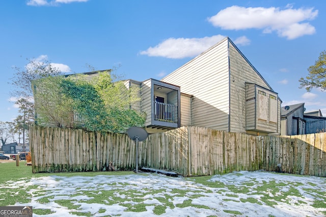 view of snow covered property