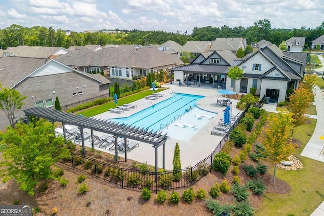 view of pool featuring a patio and a pergola