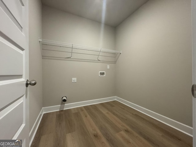 laundry area with hardwood / wood-style flooring, hookup for an electric dryer, and washer hookup