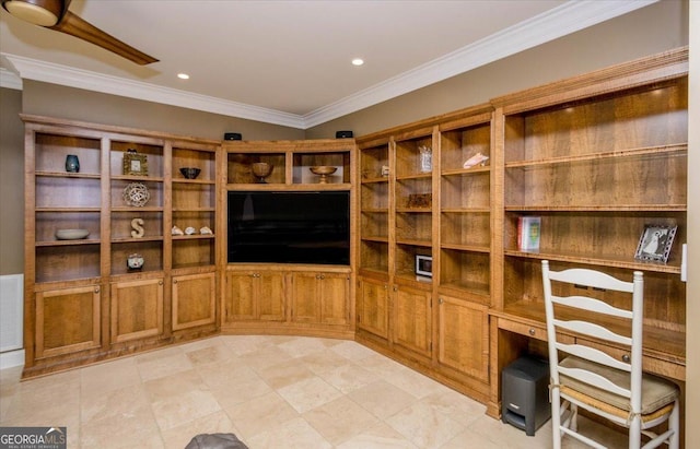 unfurnished office featuring crown molding