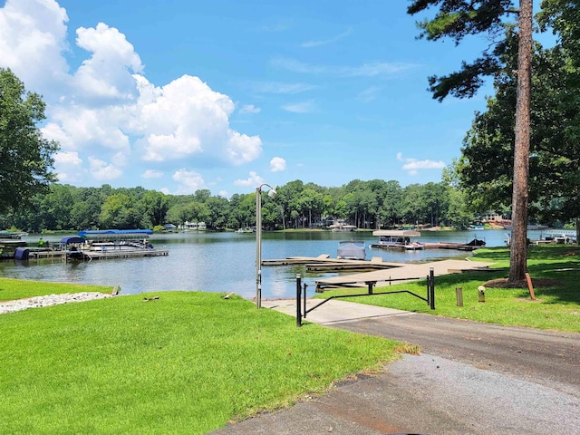 property view of water featuring a boat dock