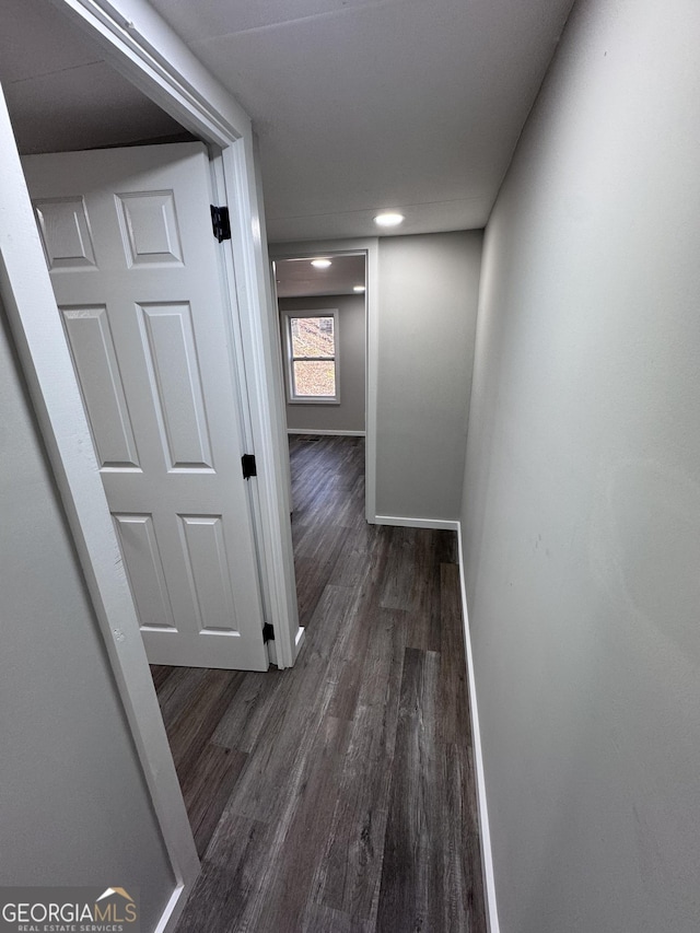 hallway featuring dark wood-type flooring