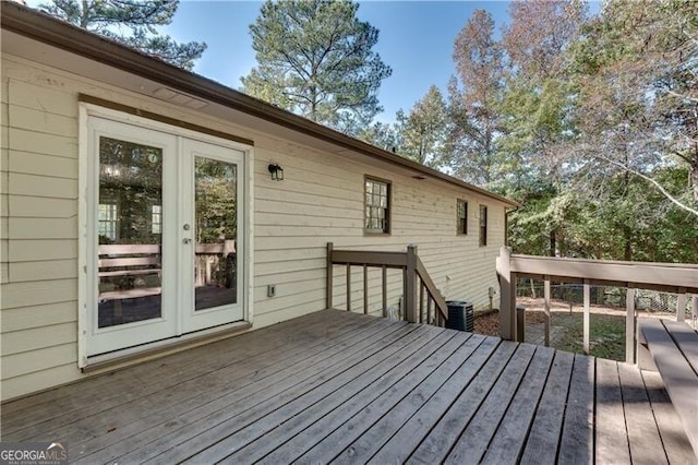 wooden terrace featuring french doors