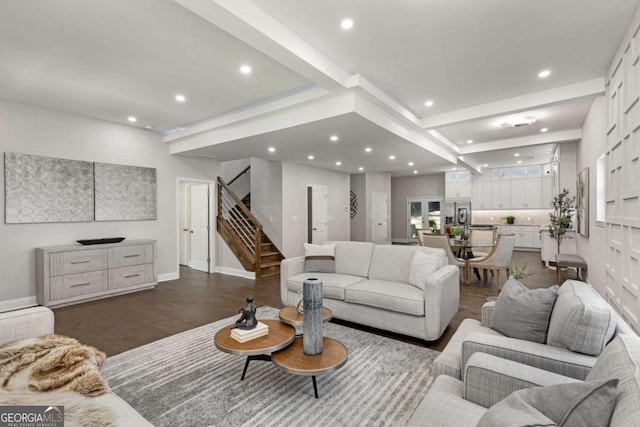 living room featuring dark hardwood / wood-style flooring