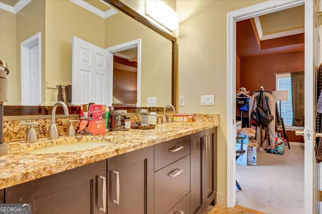 bathroom featuring ornamental molding and vanity