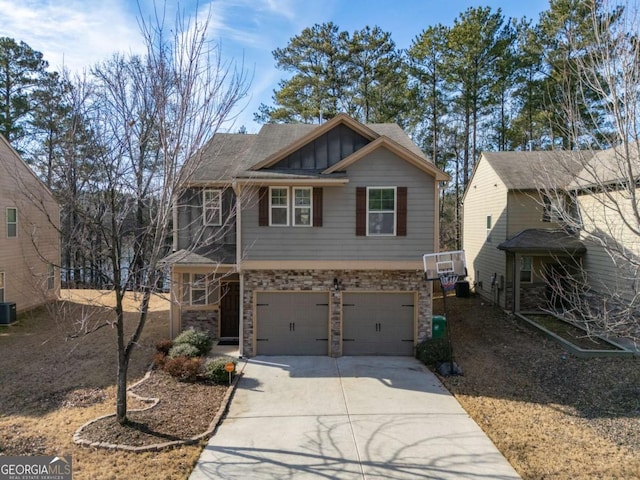 craftsman inspired home with a garage and central AC