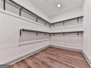 spacious closet with dark wood-type flooring