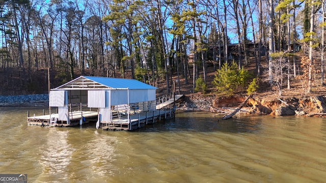 dock area with a water view