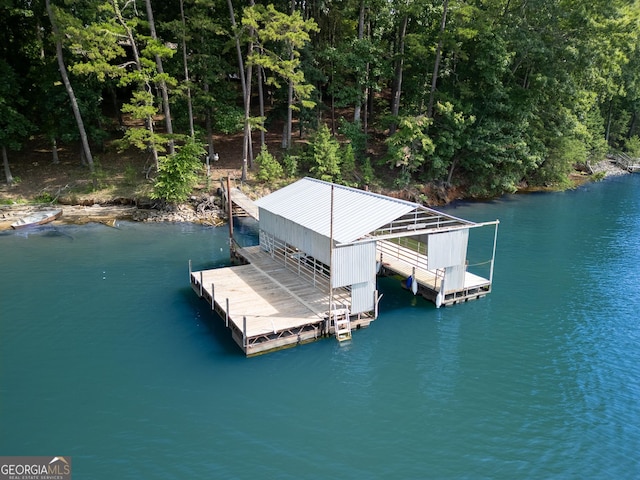 view of dock with a water view