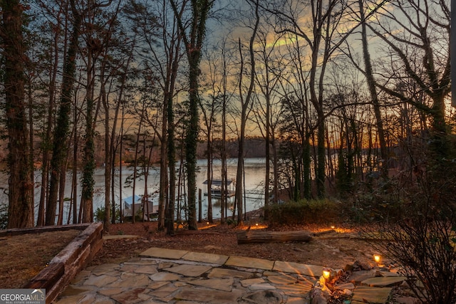 view of water feature with a boat dock