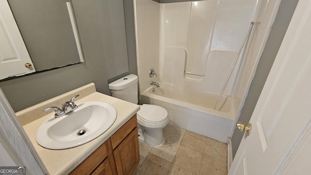 full bathroom with toilet, shower / washtub combination, and vanity