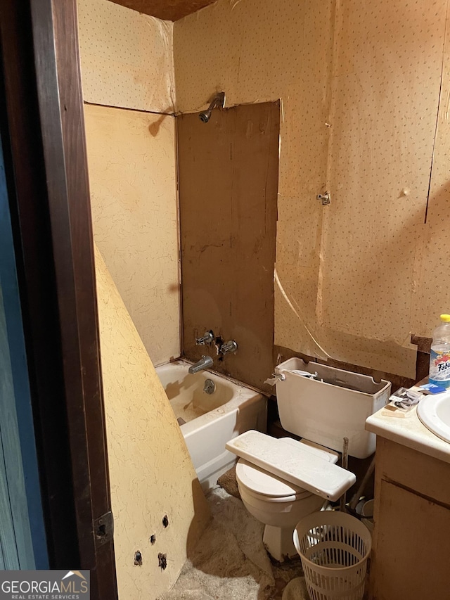 full bathroom with toilet,  shower combination, and vanity