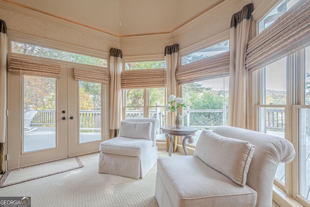 sunroom featuring french doors