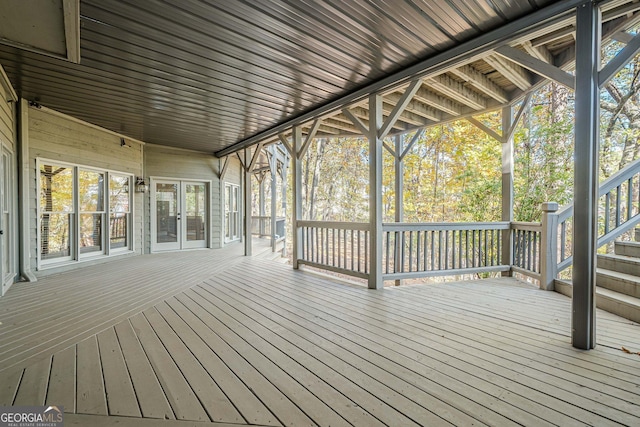 wooden deck featuring french doors